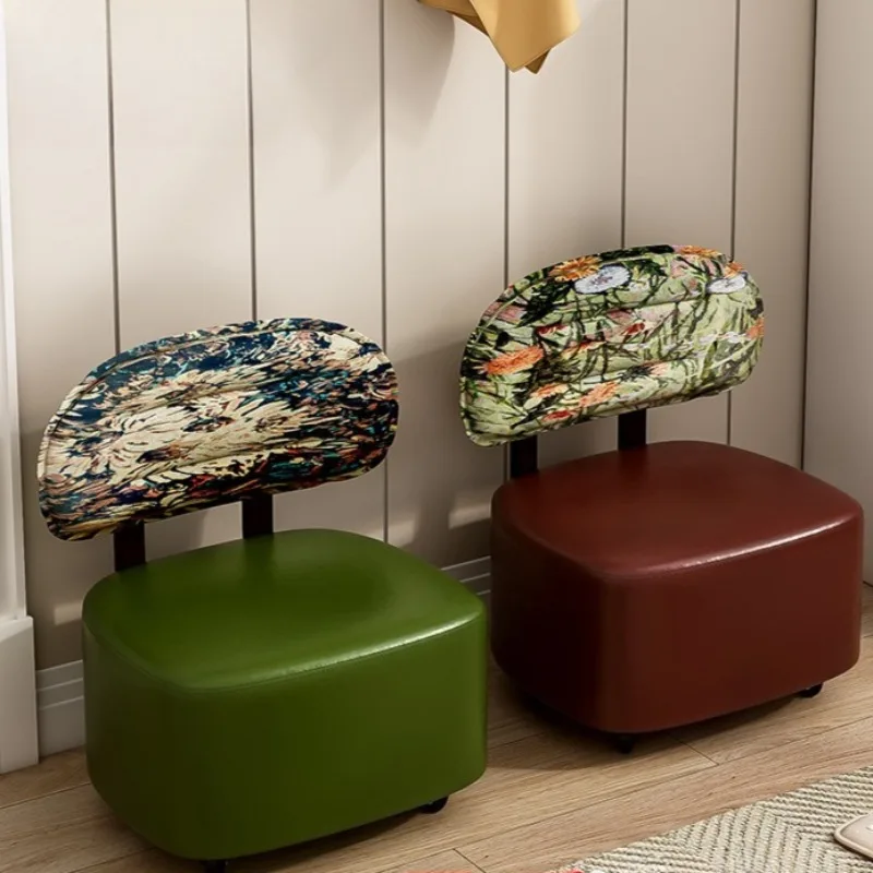 

Solid Wood Roller Stool Living Room Universal Wheel Sofa Stool Multi-functional Shoe Changing Stool Casual Backrest Chair