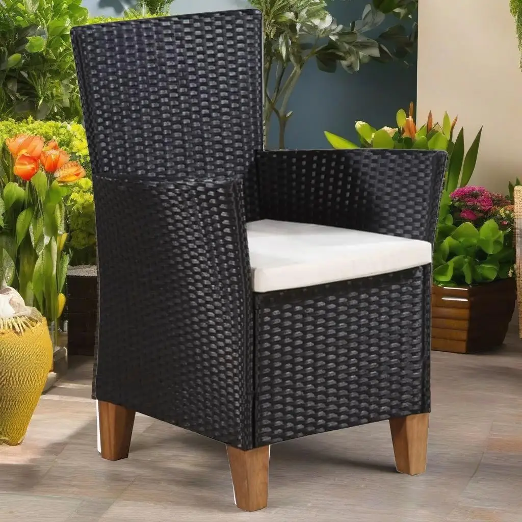 5-Piece Black & Brown Poly Rattan Patio Dining Set - Stylish Outdoor Furniture