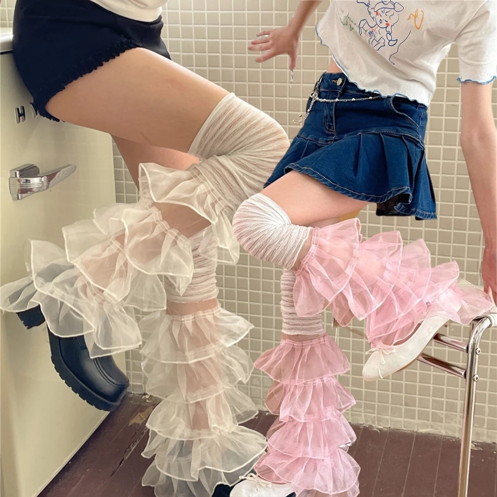 

Y2K Creative Ruffle Leg Warmers Japanese Style Layered Mesh Sock Sleeves Hottie Multi-Layer Knee High Socks Boot Cuffs Cover