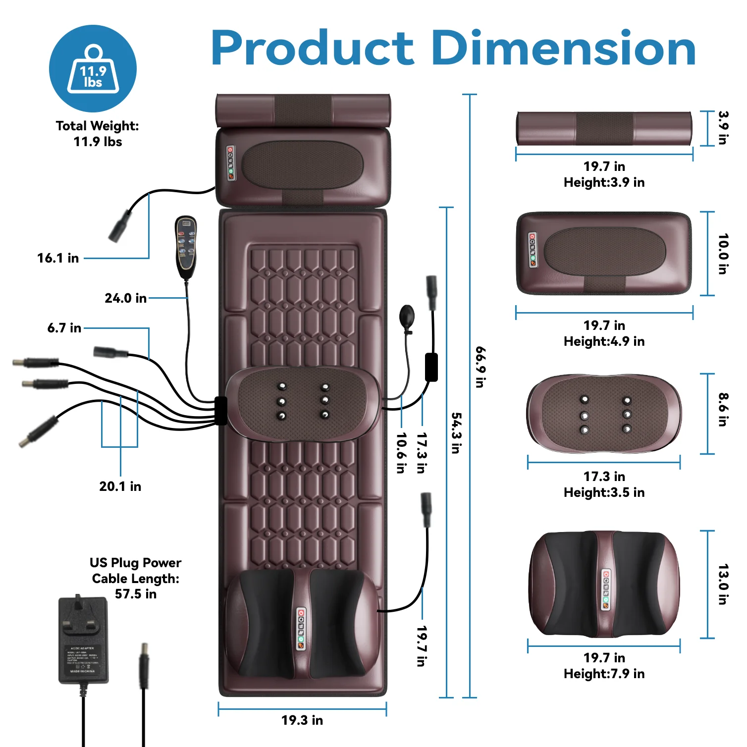 Hot-selling Massage Mattress with Multi-functional Massage for Head, Waist and Feet