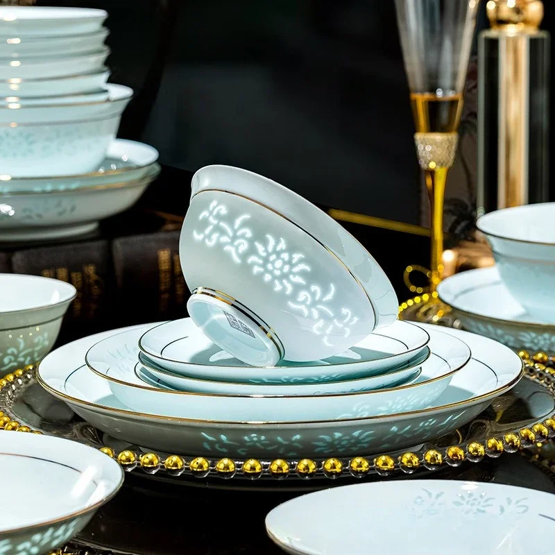 Underglaze colored celadon exquisite dish set household high-end