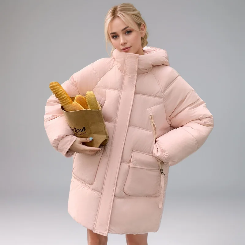 

Patchwork Female's Winter Parka Jacket Pure Color Multi Pockets Zipper Fly Padded Coat For Lady Versatile Hooded Women's Jacket