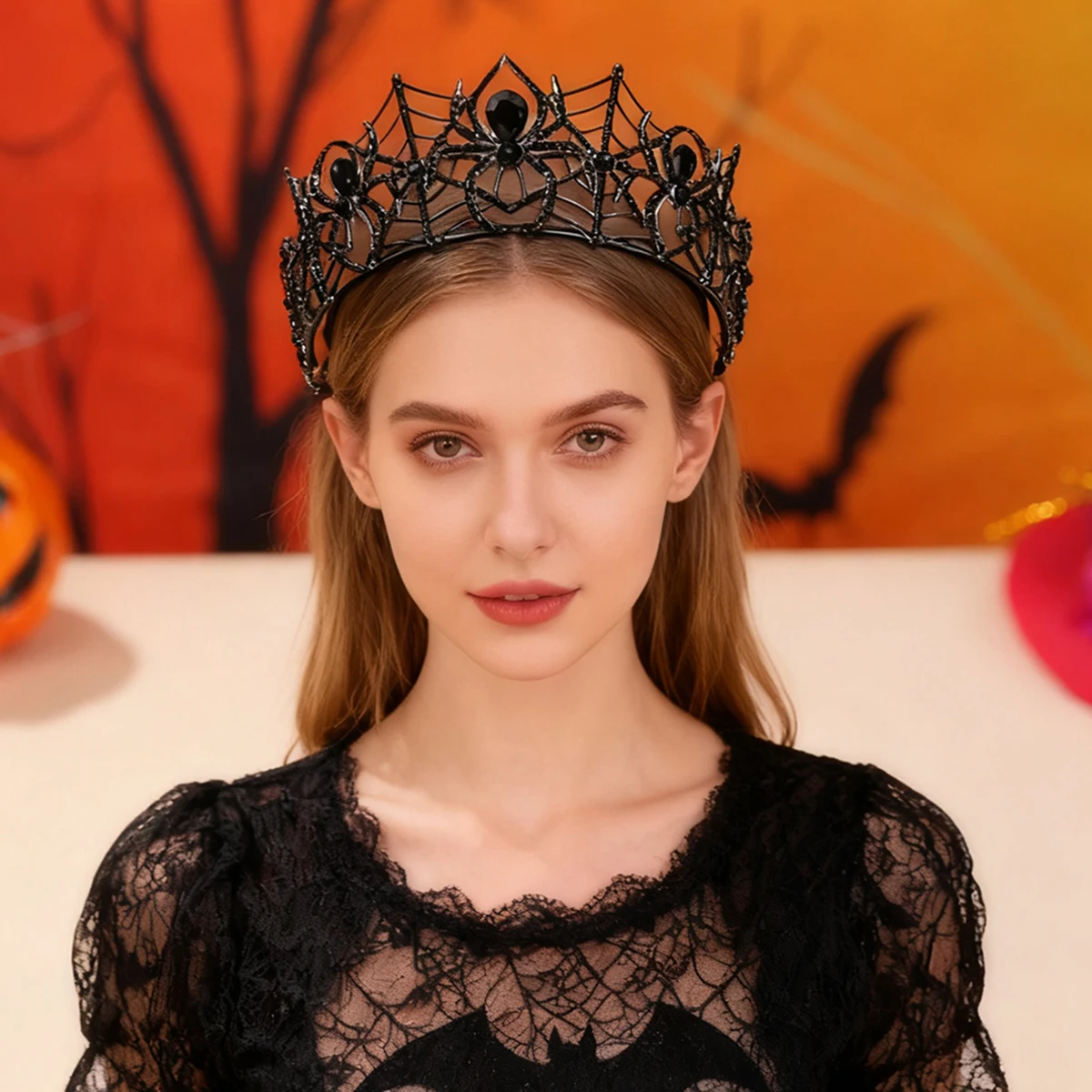 

1 Piece of Fashionable and Popular Halloween Dark Design Gothic Halloween Spider Water Diamond Crown Headwear in Europe and America