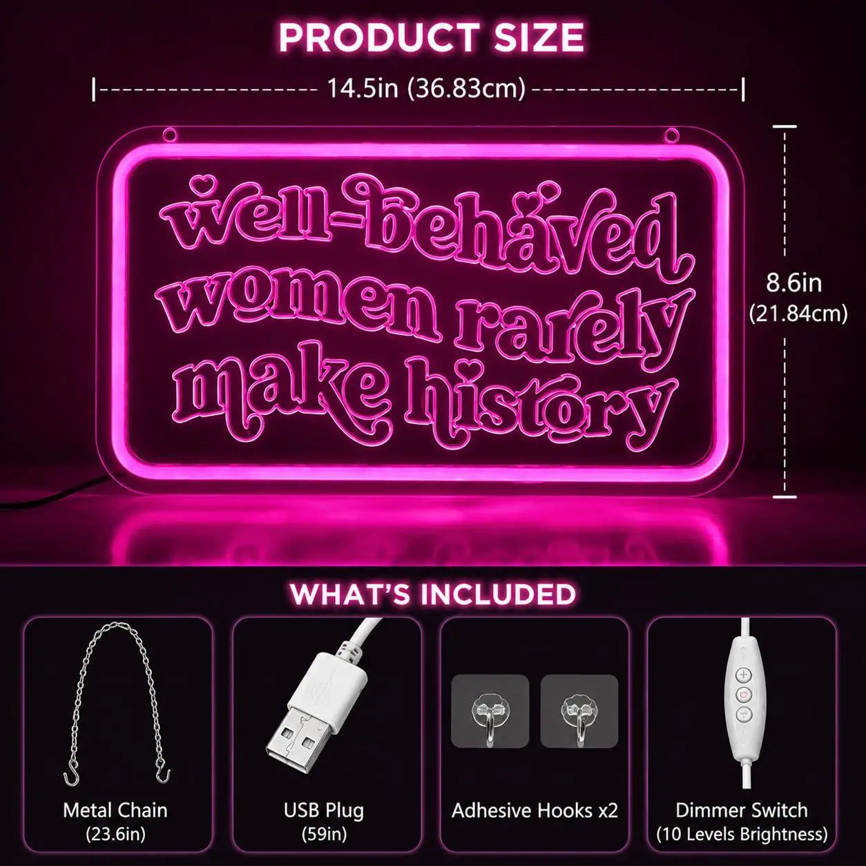 Well Behaved Women Rarely Make History Neon Sign Inspirational Led Light For Girls Bedroom Office Bar Feminist Party Wall Decor