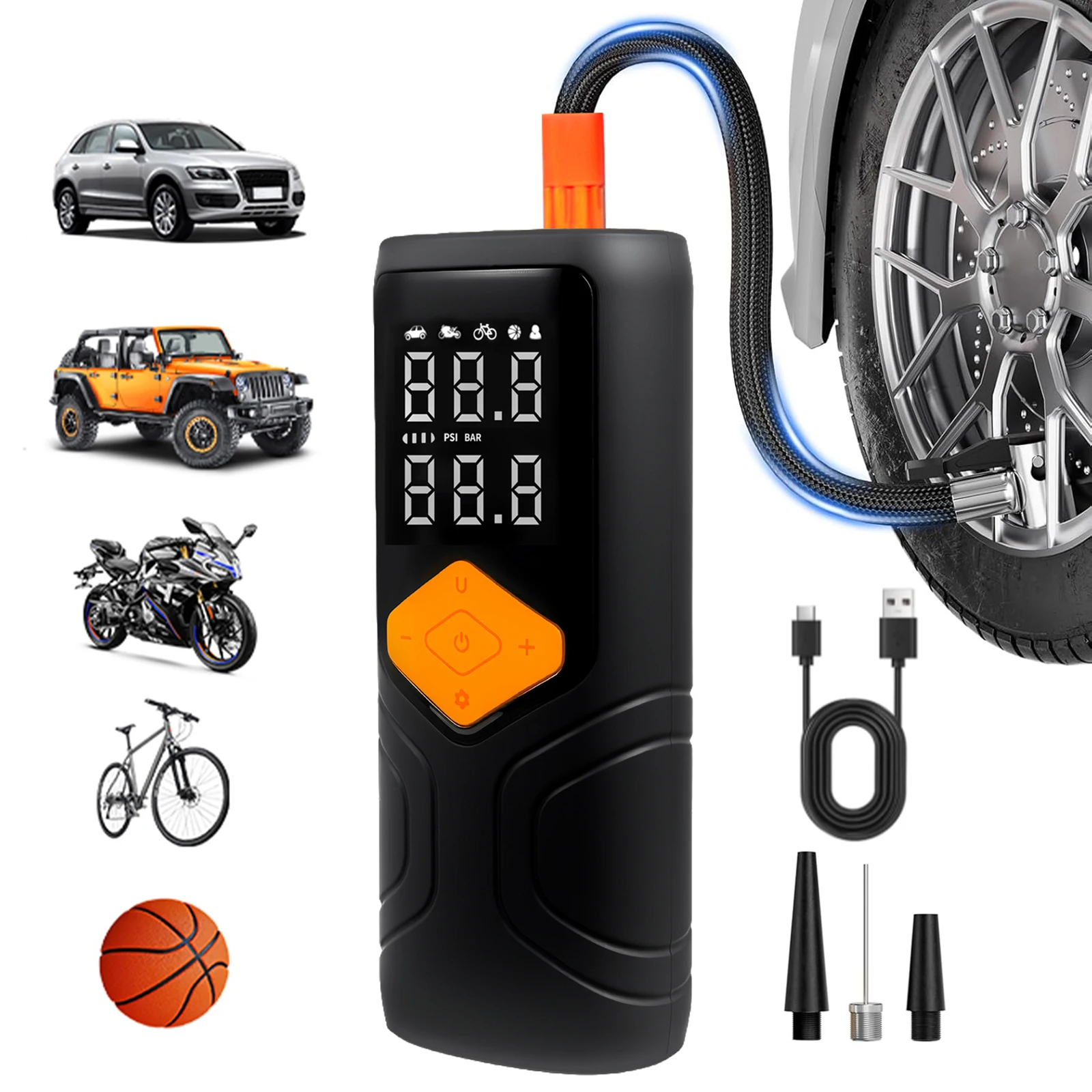 Universal 150PSI Portable multi-funct Air Compressor Air Pump Cordless Tire Inflator Air Pump for Car Tires with 3000mAh Battery