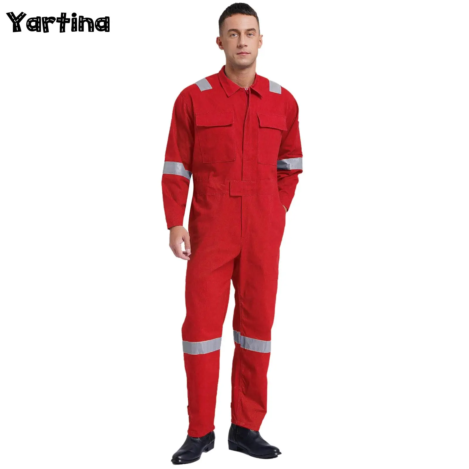 Mens Adult Food Factory Work Overalls Dustproof Dungaree Workshop Uniform Strips Multi-pocket Coveralls Jumpsuit with Pockets