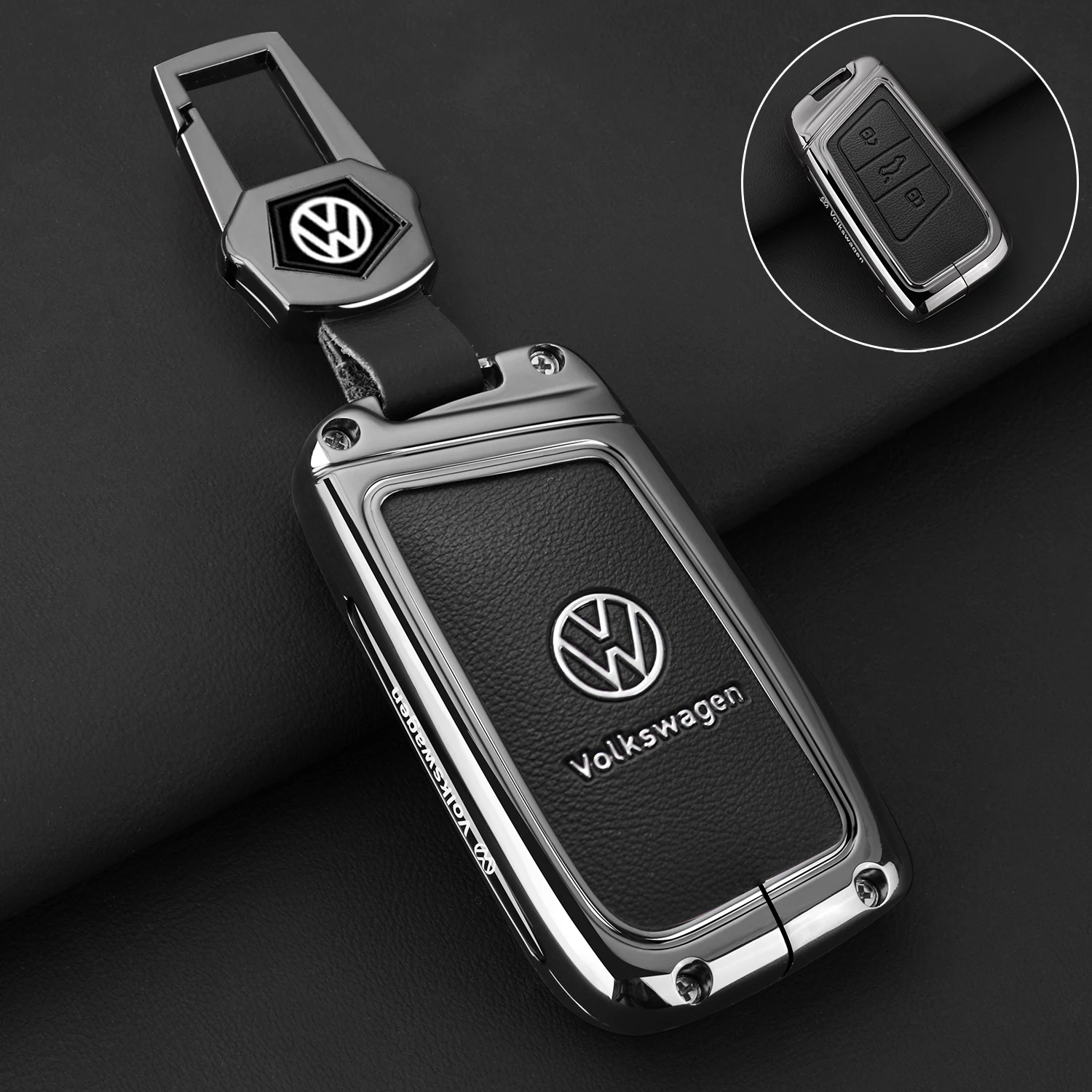 Alloy Leather Car Smart Remote Key Case Fob Cover Protector Shell For Volkswagen VW Magotan Passat B8 Golf Keychain Accessories