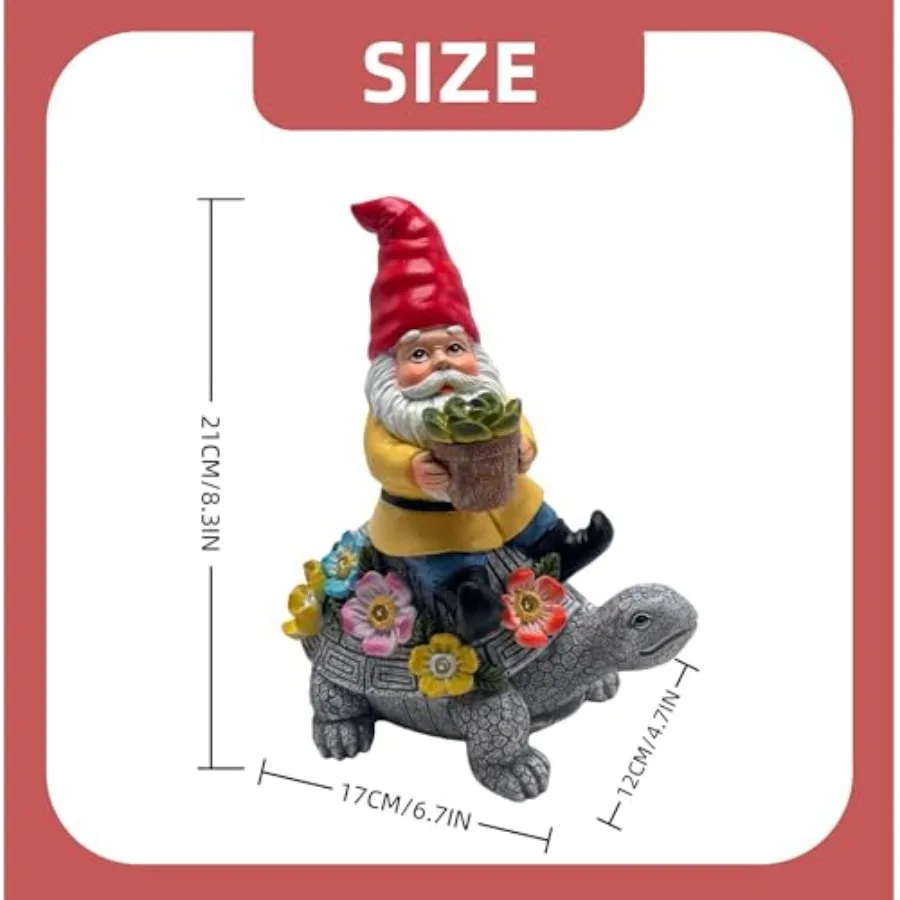 Gnome on Turtle Figurines with LED Light Gnome Garden Statue Outside Outdoor Fairy Garden Yard Balcony Lawn Christmas Housewarm