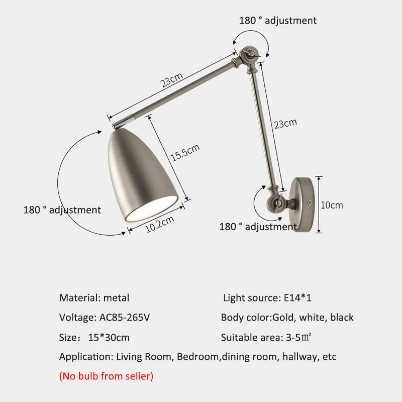 Bedroom Bedside Wall Lamp American Retro Loft Iron Folding Lamp Nordic Modern Minimalist Telescopic Arm Long Pole Wall Light Bra