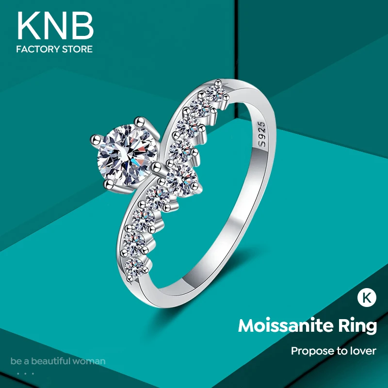 KNB Luxury Princess Crown Rings for Women Gift 0.5CT Moissanite Diamond Solitaire Wedding Ring 925 Sterling Silver Fine Jewelry