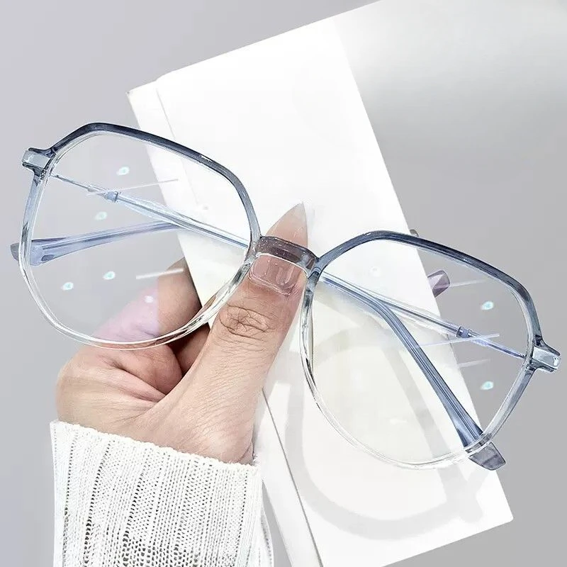 Gradient Color Anti Blue Light Glasses Large Frame Non Degree Flat Glasses Resin Lens Computer Clear Glasses for Women