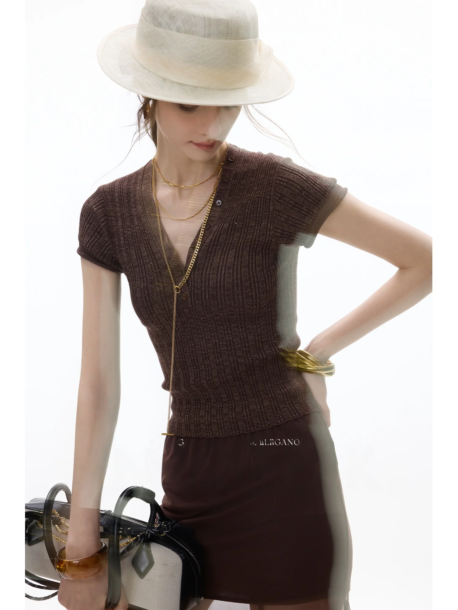 

Охлаждающая элитная трикотажная футболка V-Ne ort Sve Silver Onion Bead Design Slim Fit Commute Sle Summer Faion Женский топ