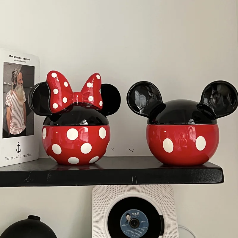 Disney Mickey Minnie Mouse Figure Cute Cartoon Ceramic Debris Storage Tank Kawaii Model Toys Creative Home Ceramic Decorations