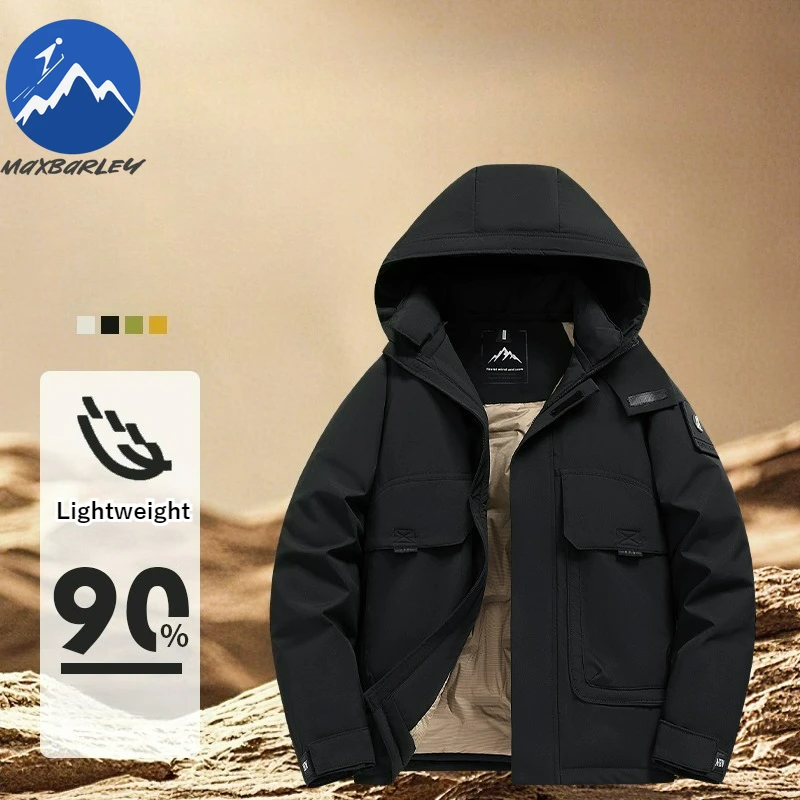 Maxbarley 2026 الرجال سترة شتوية عادية 90 الأبيض بطة أسفل سترة دافئة العلامة التجارية الفاخرة الباردة واقية يندبروف مقنعين معطف منتفخ