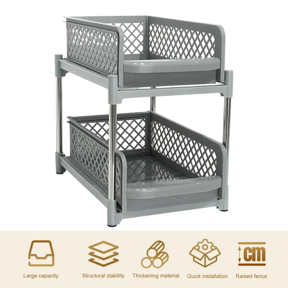 Cabinet Storage Rack Double-layer Under-sink Organizer Rack with Capacity Strong Load-bearing for Easy Assembly for Efficient