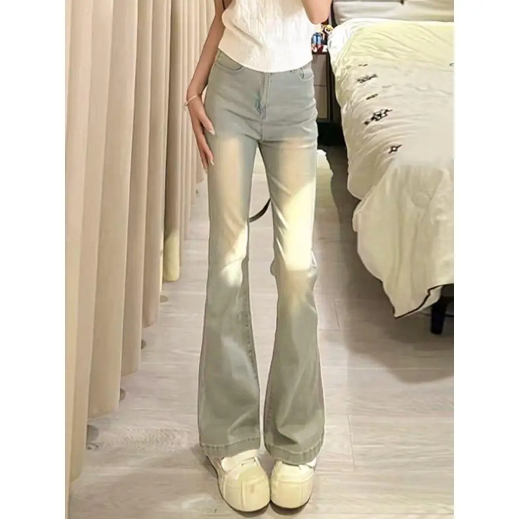 

Джинсы-клеш с высокой талией для женщин, эластичные, утягивающие, маленькие размеры, с высокой эластичностью, длинные брюки для повседневной носки, осенние