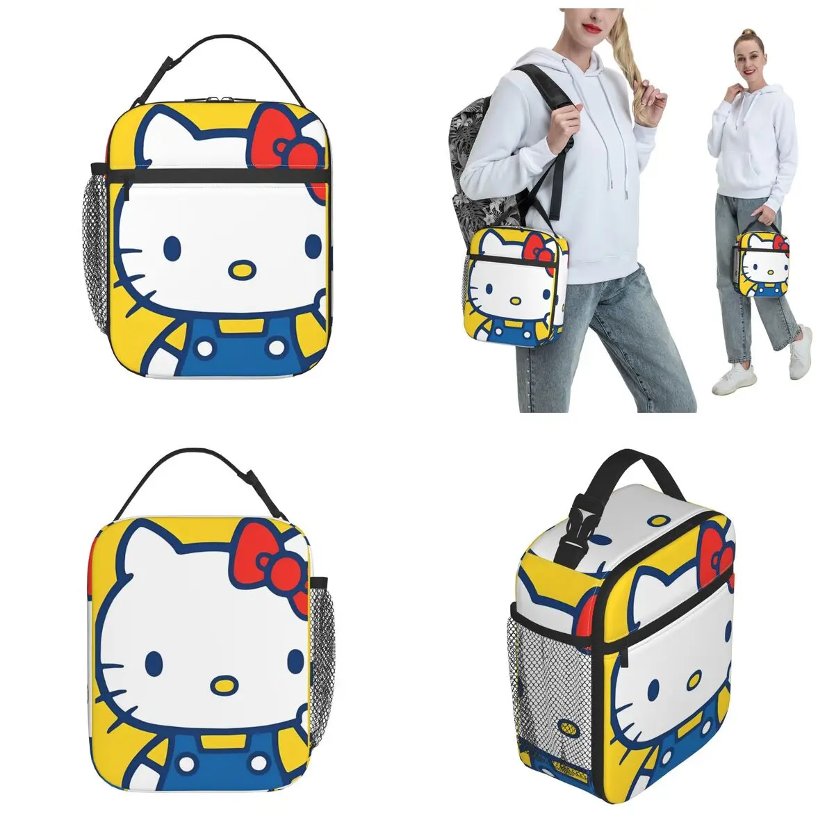 مرحبا كيتي كيف تفعل أكياس الغداء المعزولة حقيبة حرارية   حاوية الوجبات، صندوق غداء عالي السعة، حقيبة حمل للرجال والنساء في النزهة