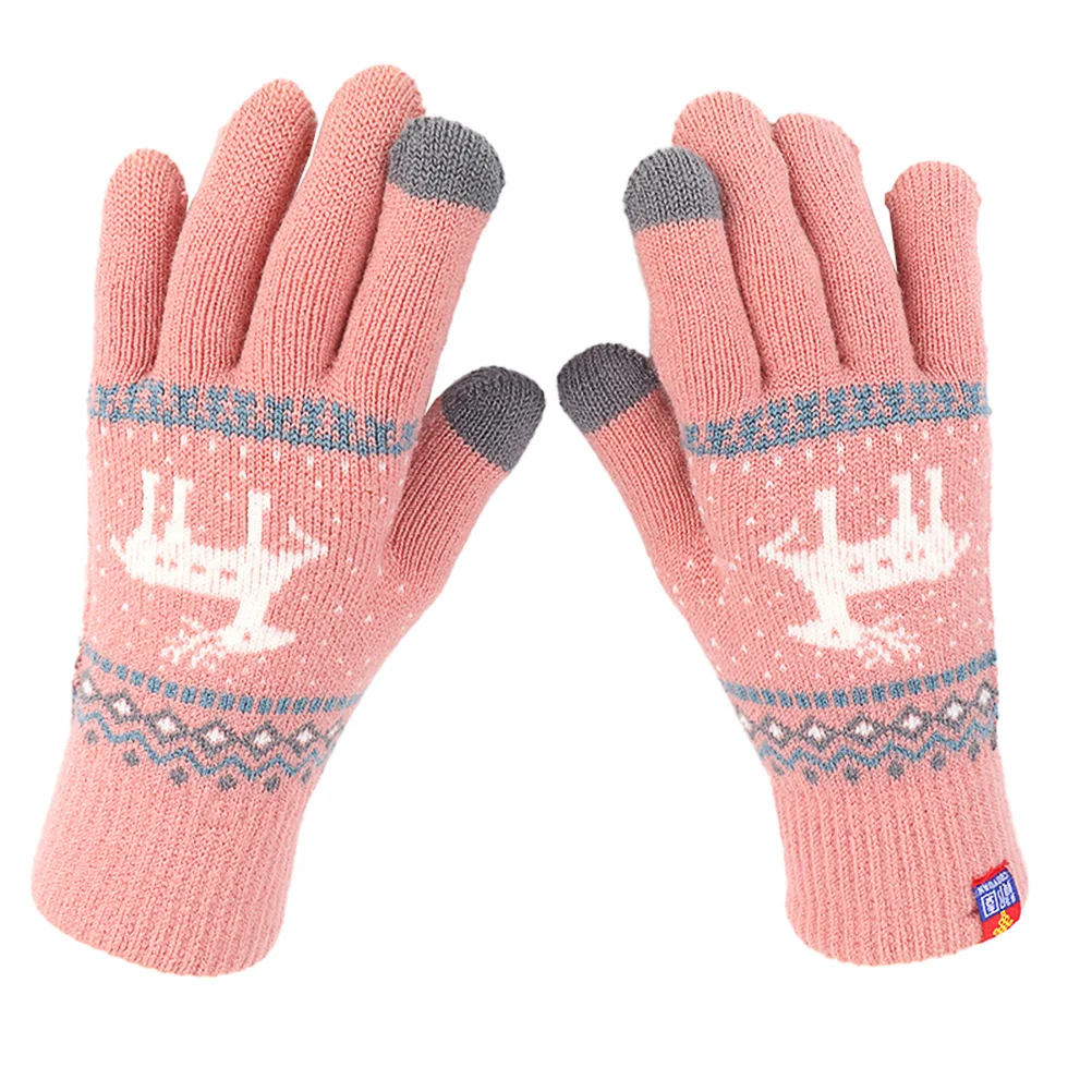 

1Pair Jacquard Design Touch Screen Gloves Women's Winter Warm Knitted Full Finger Hand Protection Cold Weather Christmas Gift