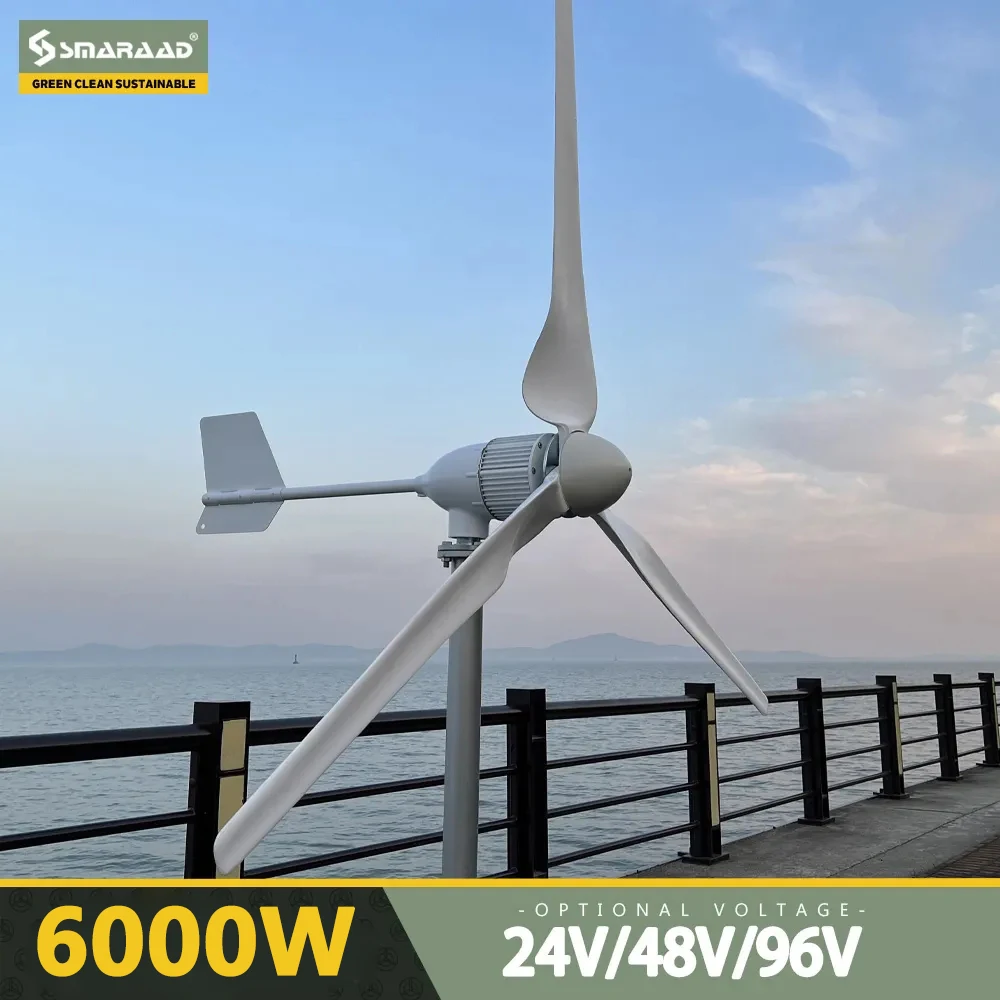 Wind Turbine 6KW Generator Horizontal Windmills Alternative Dynamo Charger 24v 48v 96V Out Put with MPPT Controller for Home Use