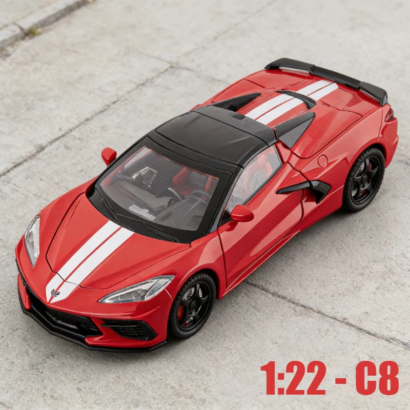 

1:22 C8 Stingray Convertible Simulated Alloy Sports Car Model Ornament Sound Light Toy Children's Birthday Collection Gift