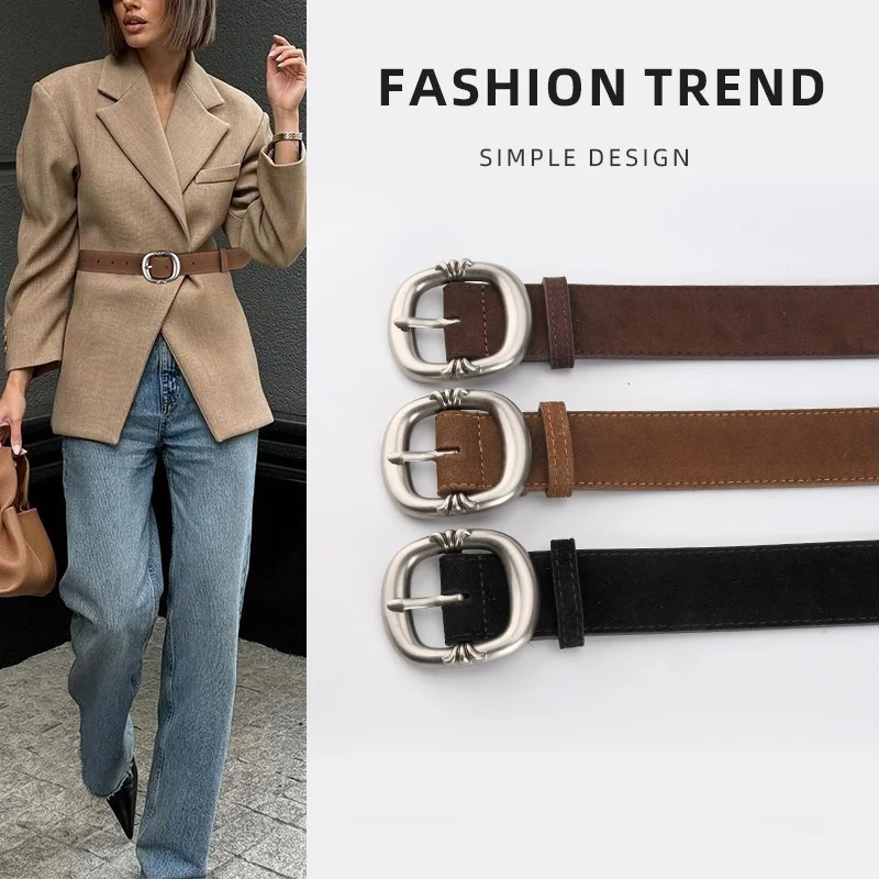 デザインセンセーション-レディース-フェイクスエードベルト-ファッショナブルなマッチング-すべてのスカートパンツに装飾的なピンバックルウエストベルト-中国の民族スタイル