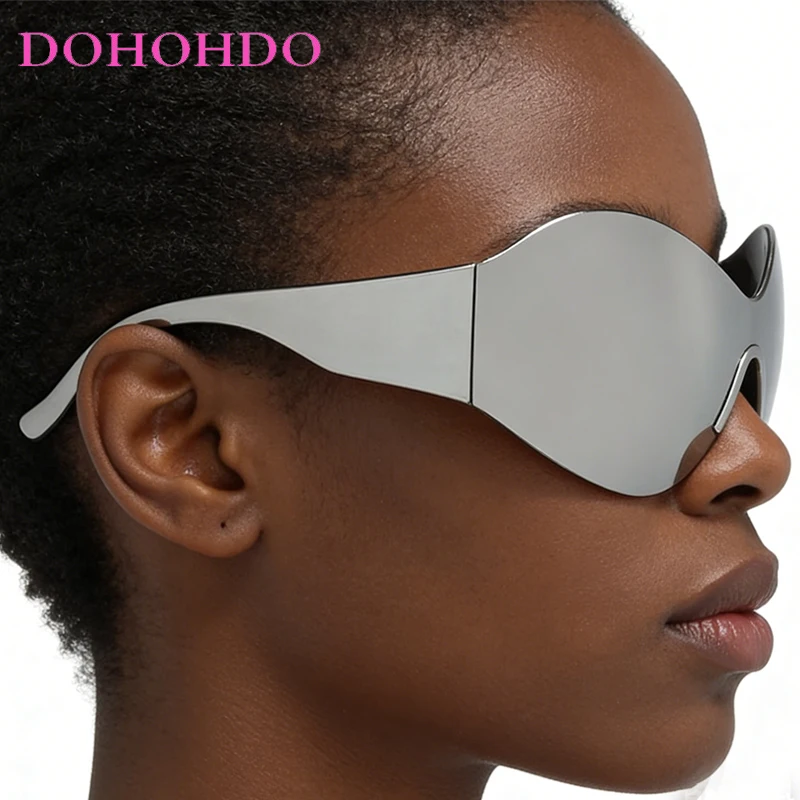 

One Piece Oversized Rimless Sunglasses For Women Men Punk Vintage Brand Designer Outdoor Travel Fashion Party Sun Glasses UV400