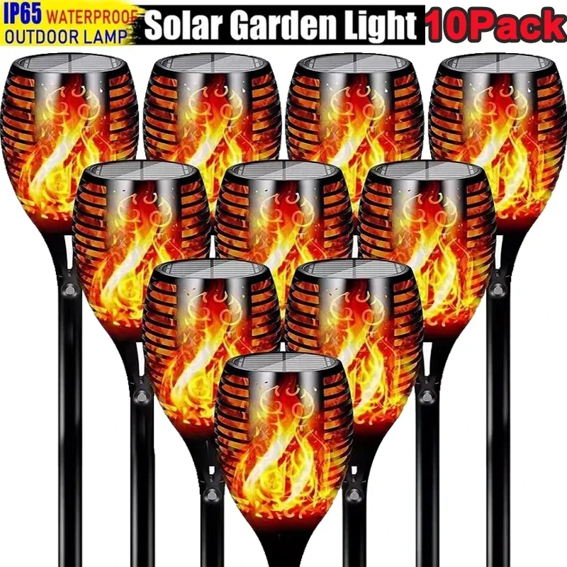 

Solar Flame Torch Lights, Waterproof Outdoor Garden Decoration, Lawn Path Yard Patio Floor Lamps, Flickering Light, 1/2/4/6/8/10
