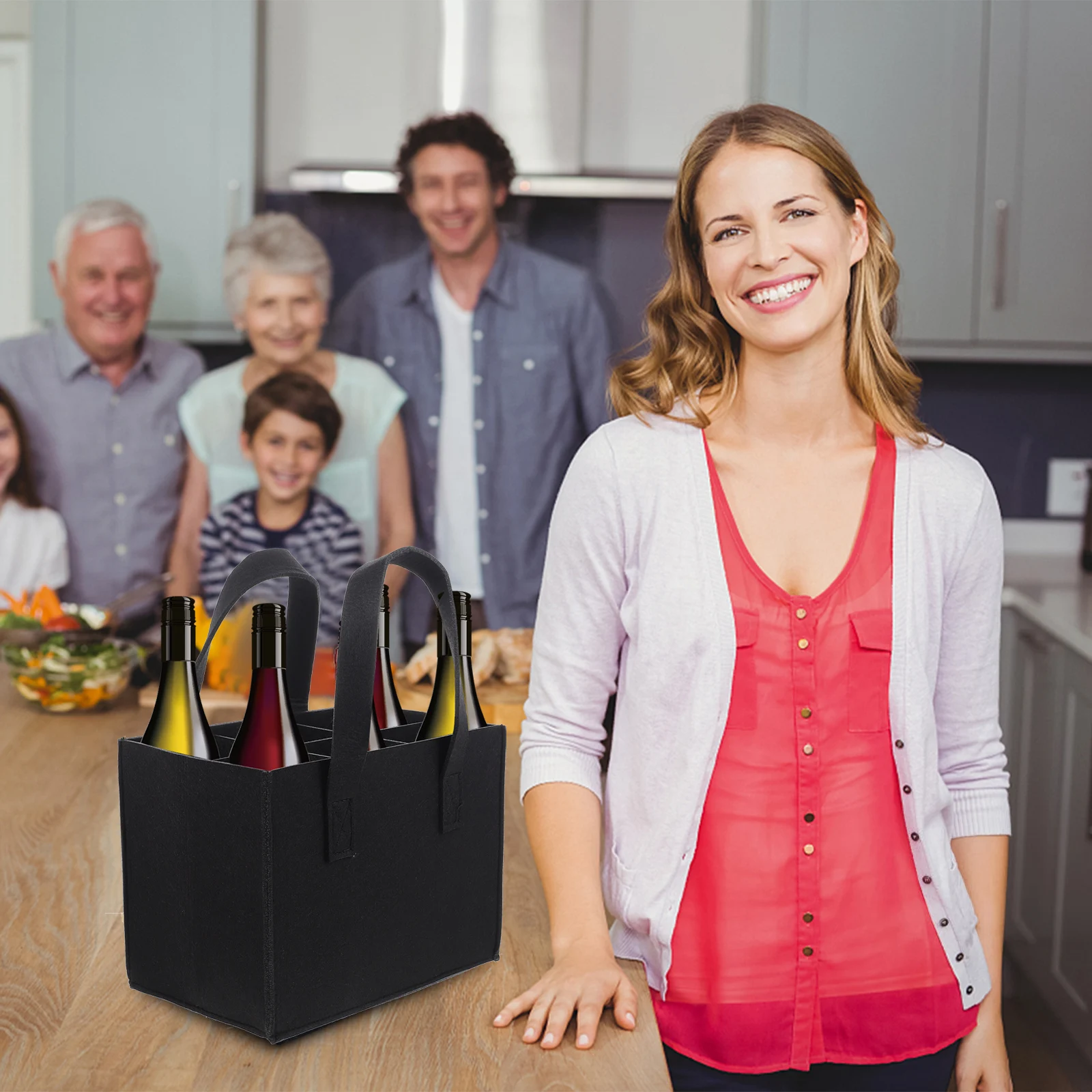 

Wine Bottle Storage Bag Felt Material Red Wine Organizer Portable Carrier for Home Office Use Divided Reusable Pouch