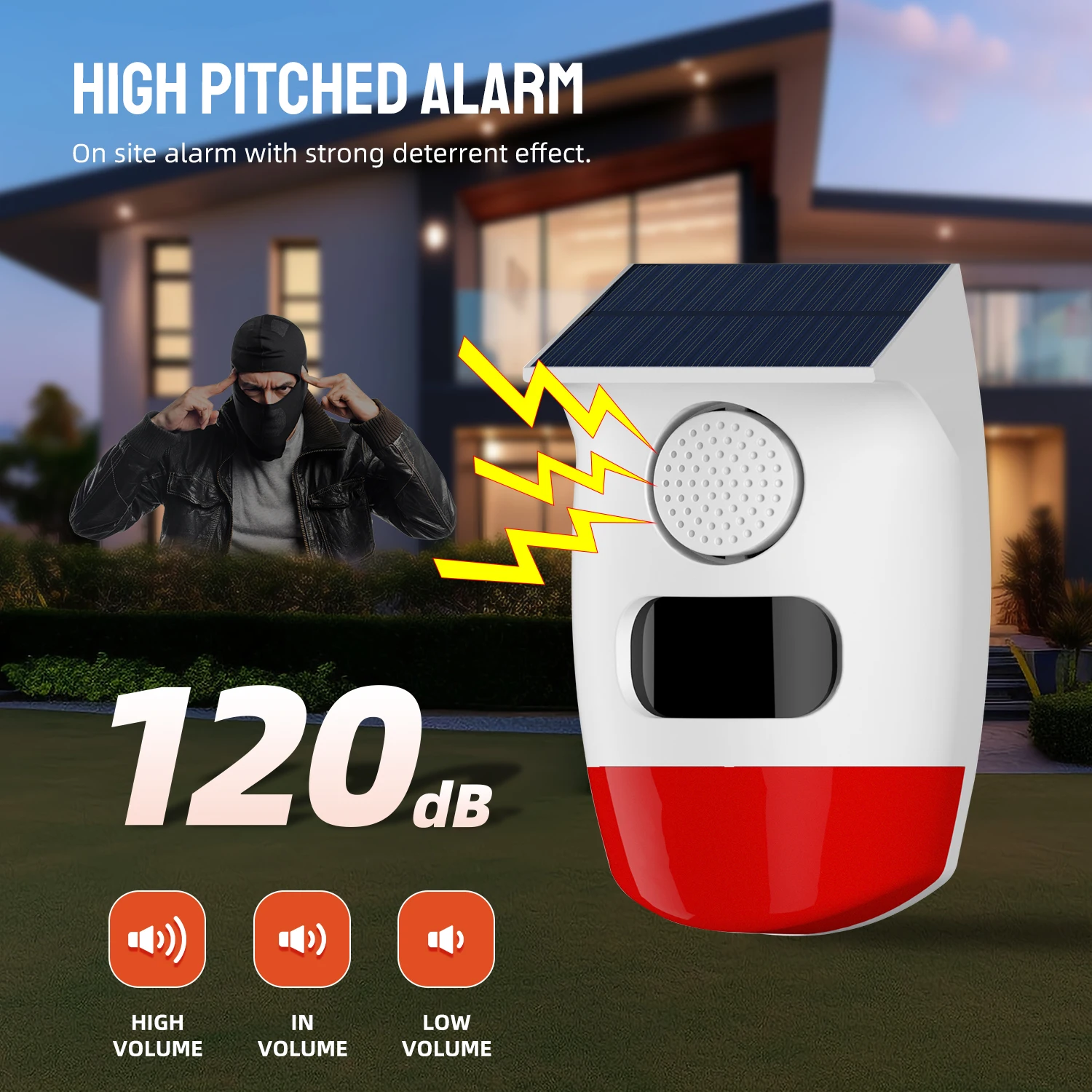 PGST Tuya Smart Life Solar Alarm Detector PIR Infrared Motion Sensor Siren Horn Home Security Protection Outdoor Waterproof