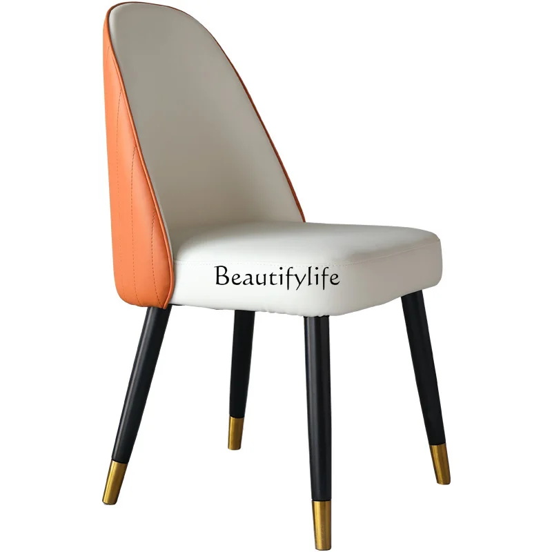 

Italian light luxury dining chair can be customized color high backrest solid wood leather chair