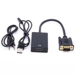 VGA to HDMI-compatible Converter Cable Adapter 1080P Audio Power input for HDTV Monitor Projector PC Laptop TV-BOX