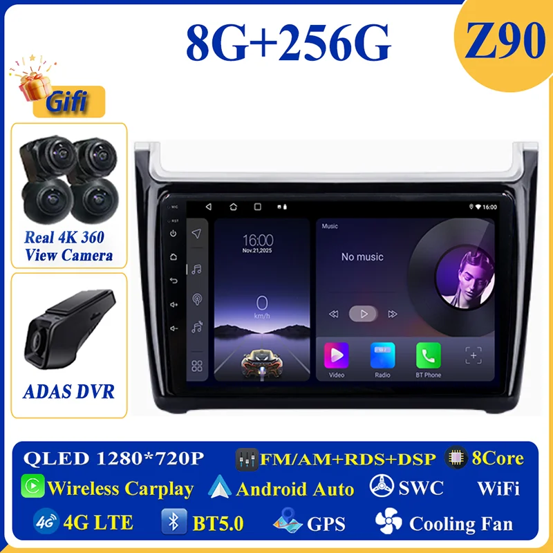 Android 16 Carplay Auto voor VW Volkswagen POLO 5 2008 - 2017 autoradio multimediaspeler navigatie GPS geen 2Din 2 Din DVD