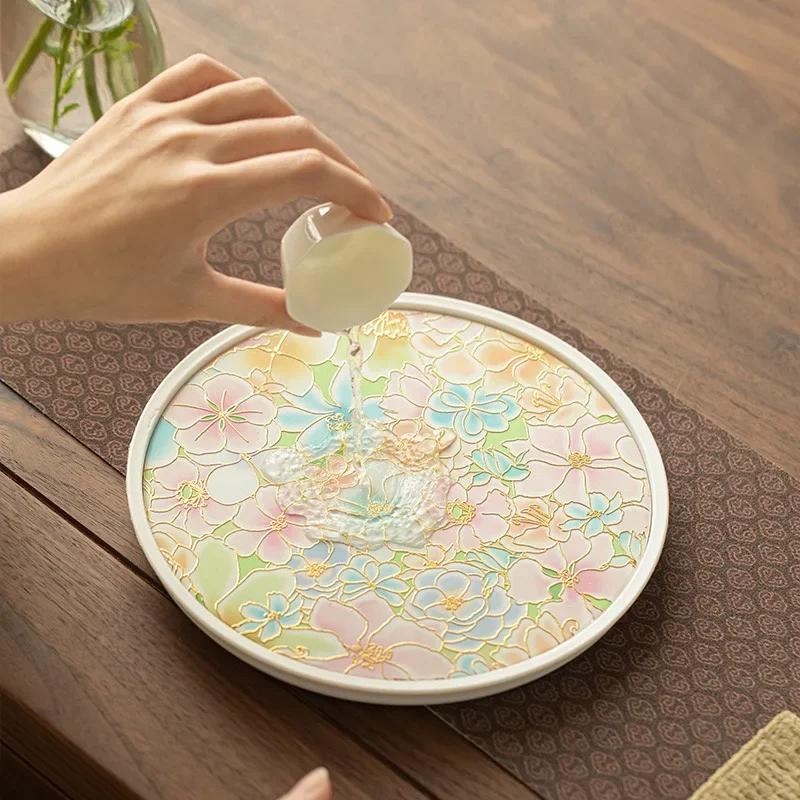 Merchandise Relief Bronzing Flowers Dry Bubble Tray Absorbent Instant Drying Tea Tray Pot Bearings Outdoor Tea Set Accessories
