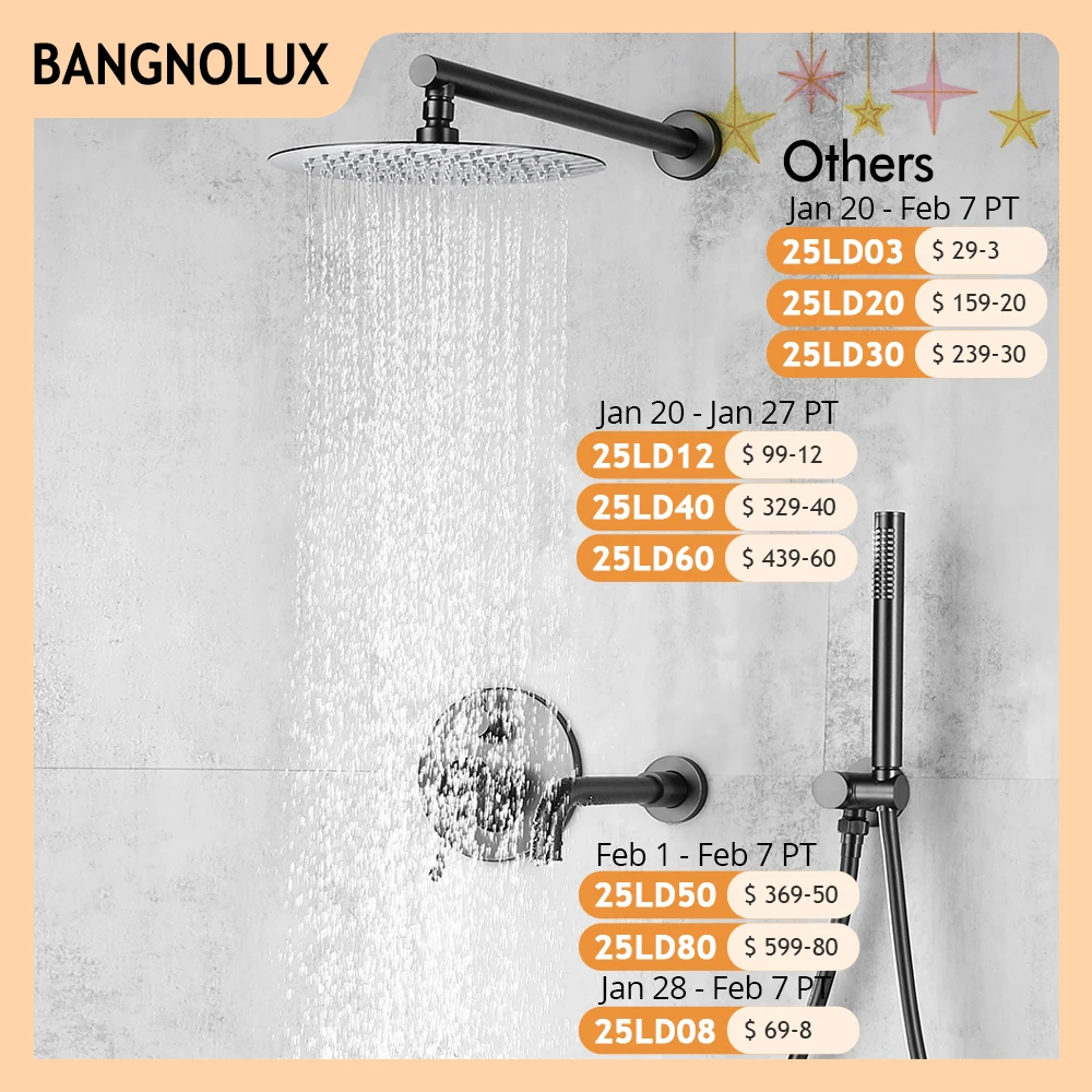 Bagnolux Brass Drawing Concealed Wall Hanging Top Head And Hand Shower Curtain Set Two Functions Hot Cold Mixing Bathroom Faucet