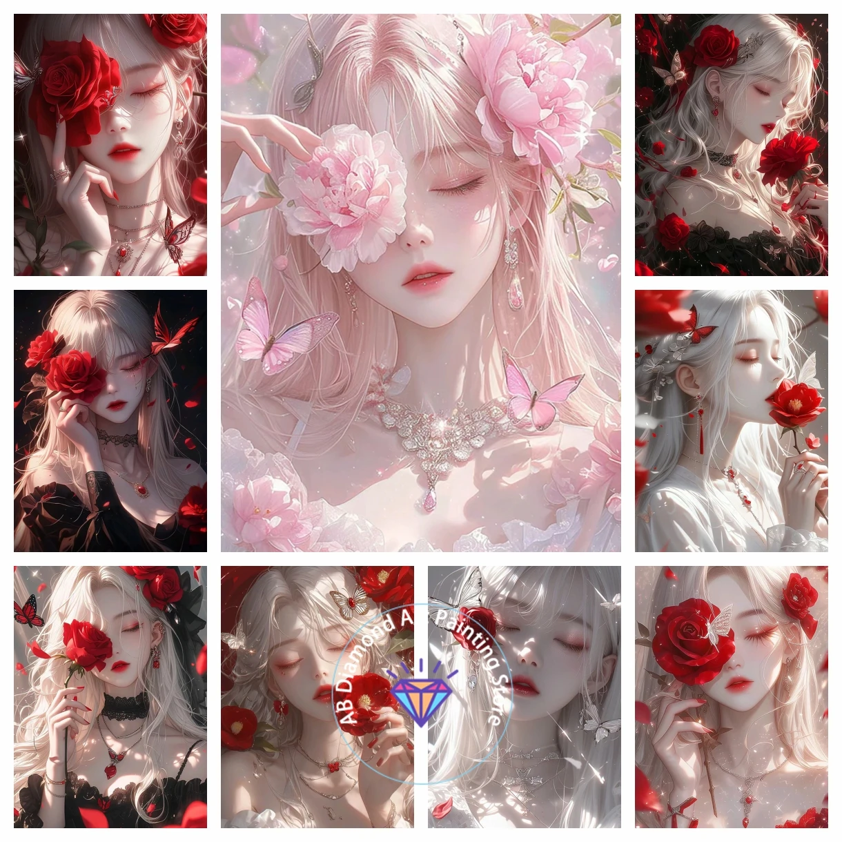 

AB Diamond Painting Kit Art New Jewel Cross Stitch Kit Rose Girl Butterfly 5D DIY Full Diamond Mosaic Embroidery Home Decoration