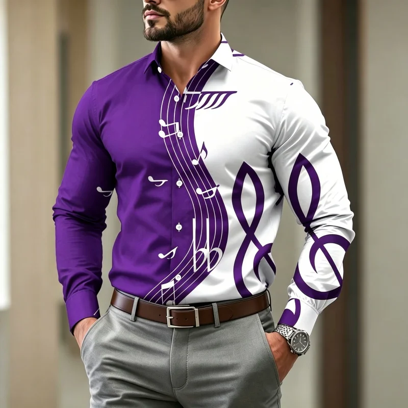 2026 New Men's Shirt Personalized Trendy Cool Note Printed Shirt Daily Casual Business Shirt Color Contrasting Design Top image 6