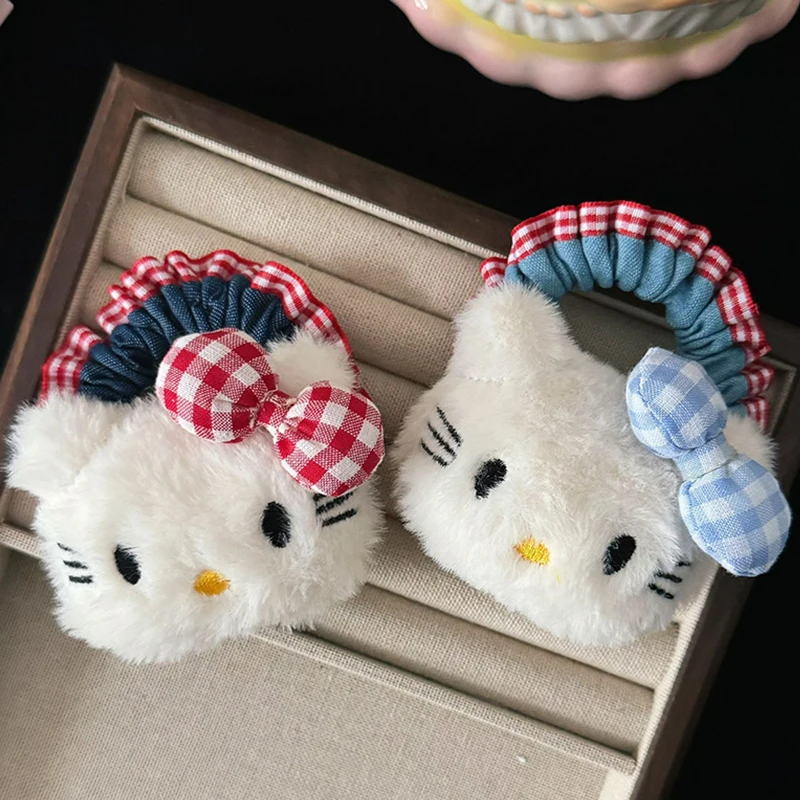 

Японский аниме Sanrio Hello Kittys, джинсовая заколка для волос, милый мультяшный котенок, кошка, эластичная повязка для волос, аксессуар для женщин и девочек, подарки