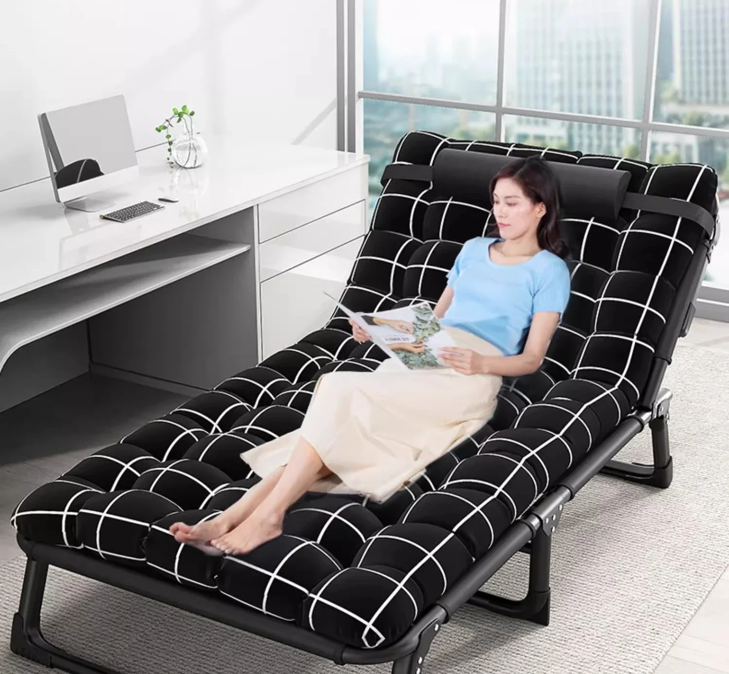 Folding bed single household simple nap march outdoor small bed escort recliner