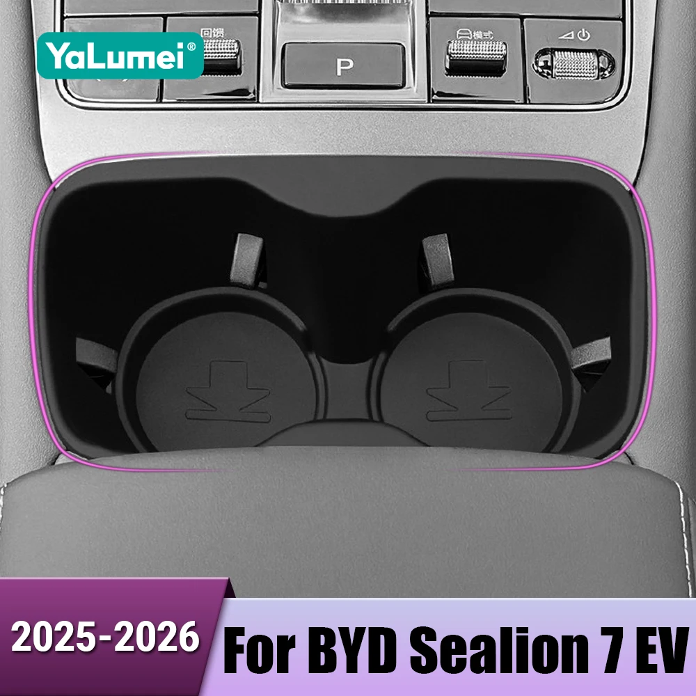 For BYD Sealion 7 EV 2025 2026 Car Accessories TPE Center Console Drink Water Cup Holder Insert LHD RHD Anti Dust Storage Tray