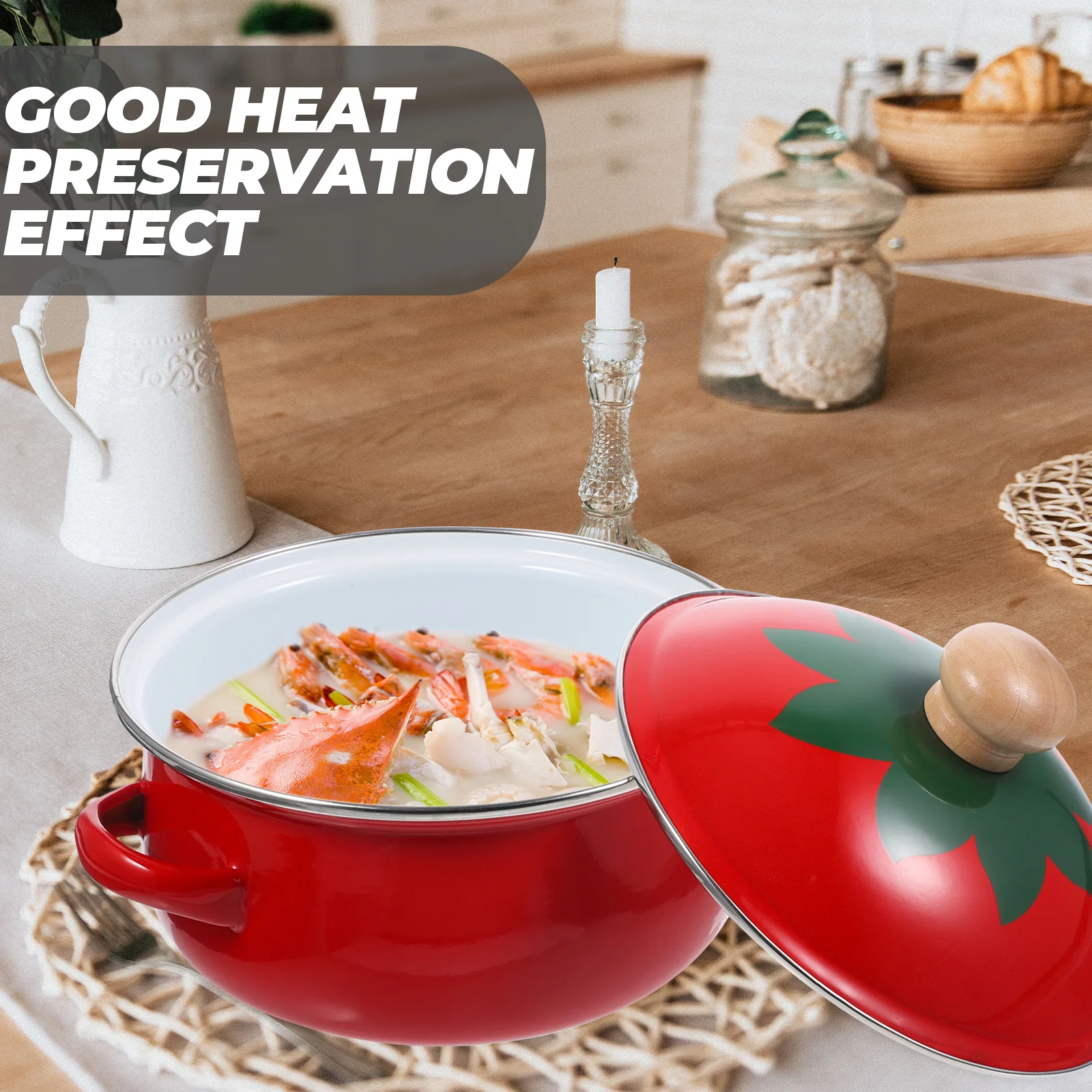 

18cm Enamel Pot Tomato Soup Pan Retro Cooking Vessel Nonslip H Heat Insulated Kitchen Tool Even Heating Acid Alkali