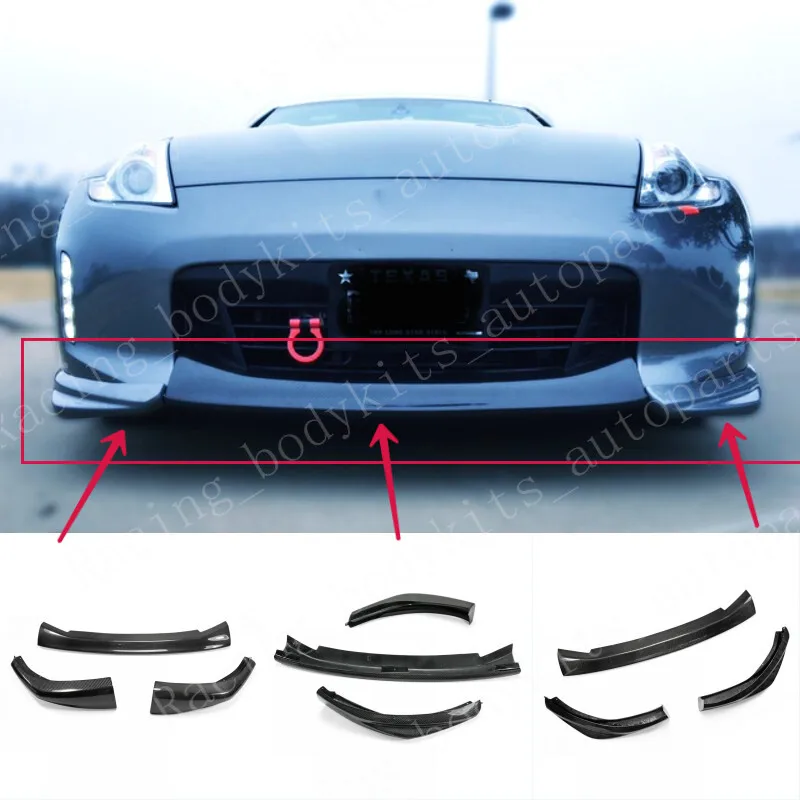 

For Nissan 13-17 370Z Z34 Kouki JDM Front Bumper Lip Diffuser 3Pcs Carbon Fiber car BodyKits