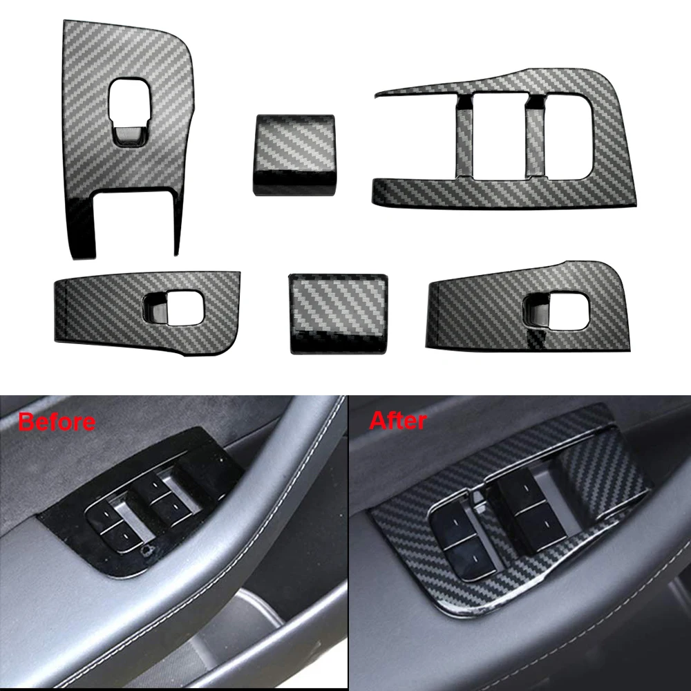 

Car Interior Accessories Carbon Fiber Door Window Switch Lift Button Frame Trim for Tesla Model 3 Y 2017-2021