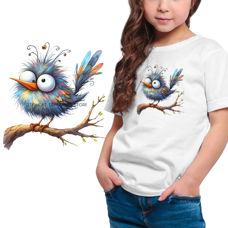 Cartoon Fun Bird T-shirt Ironing Iron on transfer for dtf transfers ready to press Children\'s clothing  Clothes clothing