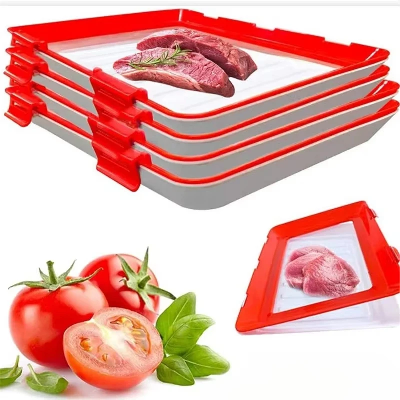 Neues Lebensmittelkonserviertablett, wiederverwendbare, stapelbare Lebensmittelaufbewahrungstabletts mit versiegelten Schnallen zur Aufbewahrung von Mahlzeiten, Obst, Gemüse, Fleisch