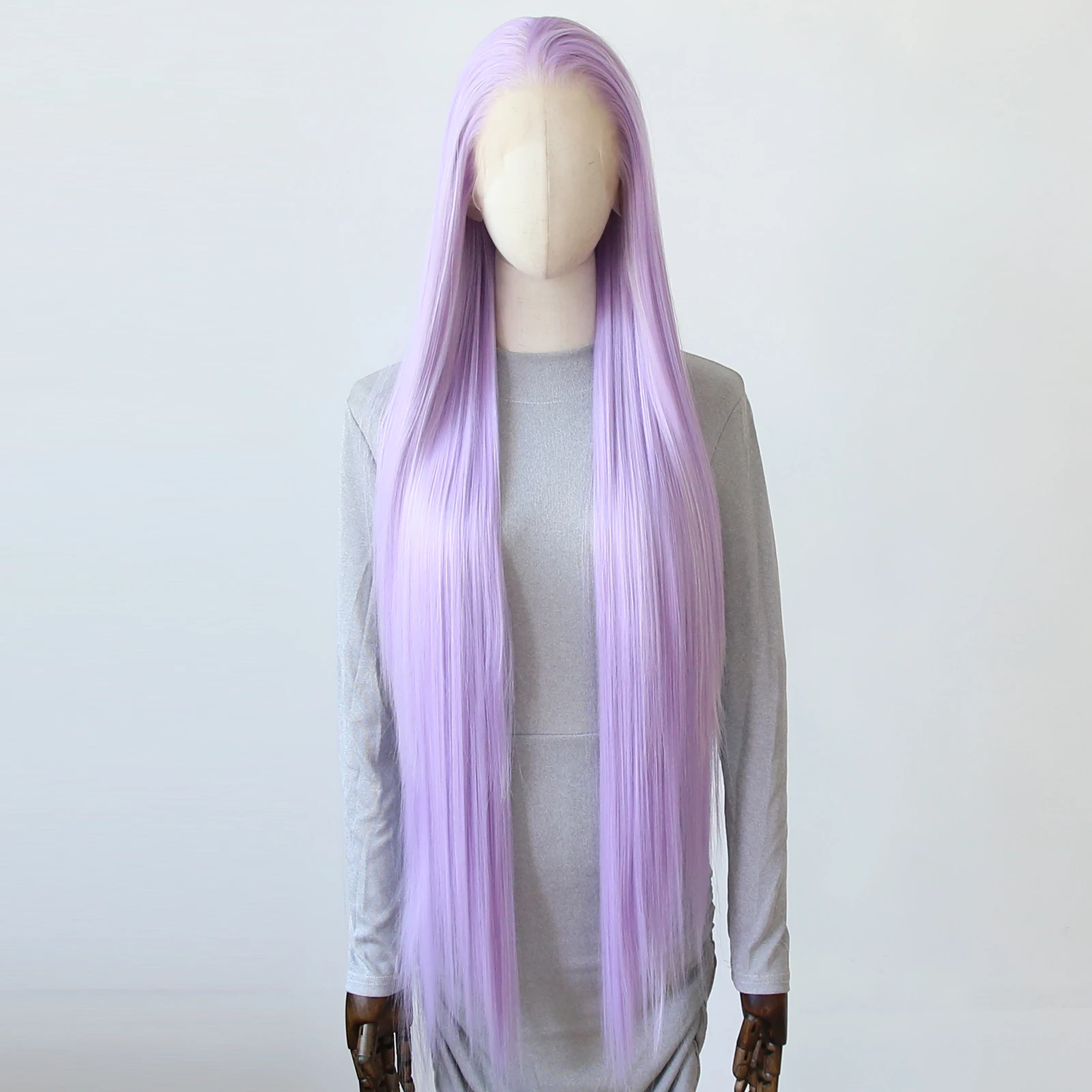

Светло-лавандовый фиолетовый синтетический парик спереди, длинный прямой парик 40 дюймов, синтетический парик спереди, предварительно выщипанные натуральные волосы