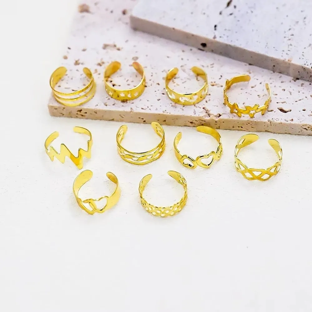 10Pcs Vintage Toe Rings Set Silver/Gold Alloy Women Foot Rings Adjustable Different Shapes Summer Beach Jewelry