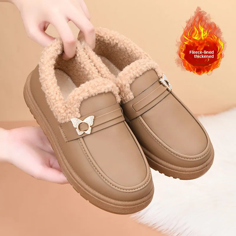 Nieuwe katoenen schoenen vrouwen winter met fleeces slip-on kan zachte zolen antislip platform laarzen zapatos de mujer sneakers vrouwen dragen