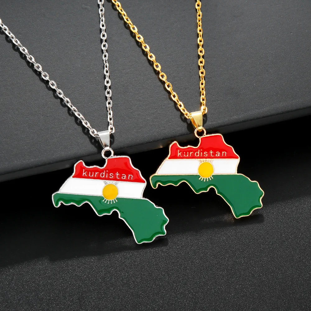 Kurdistan map pendant necklace dripping oil retro fashion clothing accessories in stock