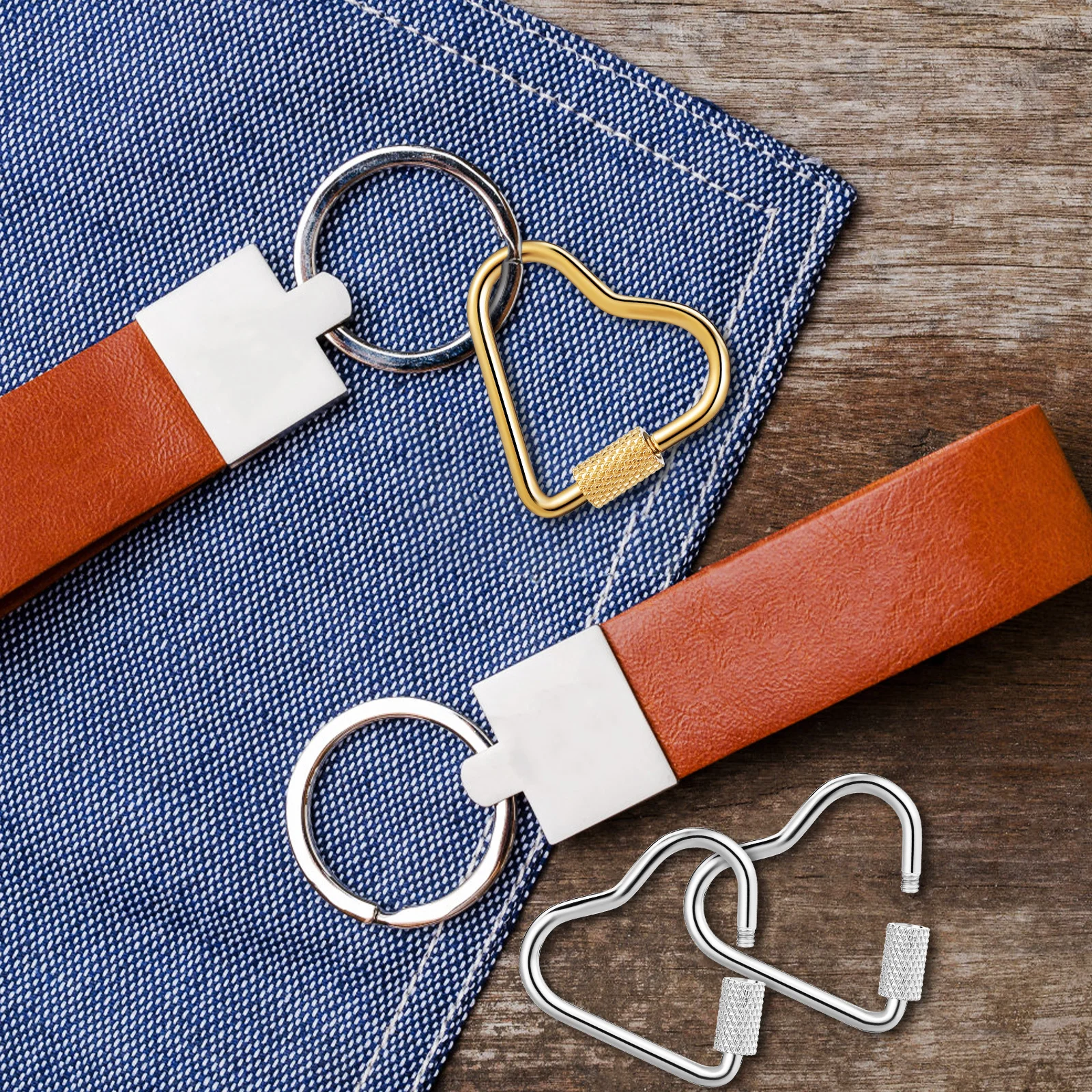 

4 pcs Heart Shaped Carabiner Clips Stainless Steel Keychain Jewelry Handbag Belt Connector Heavy Duty Clasp For Hanging
