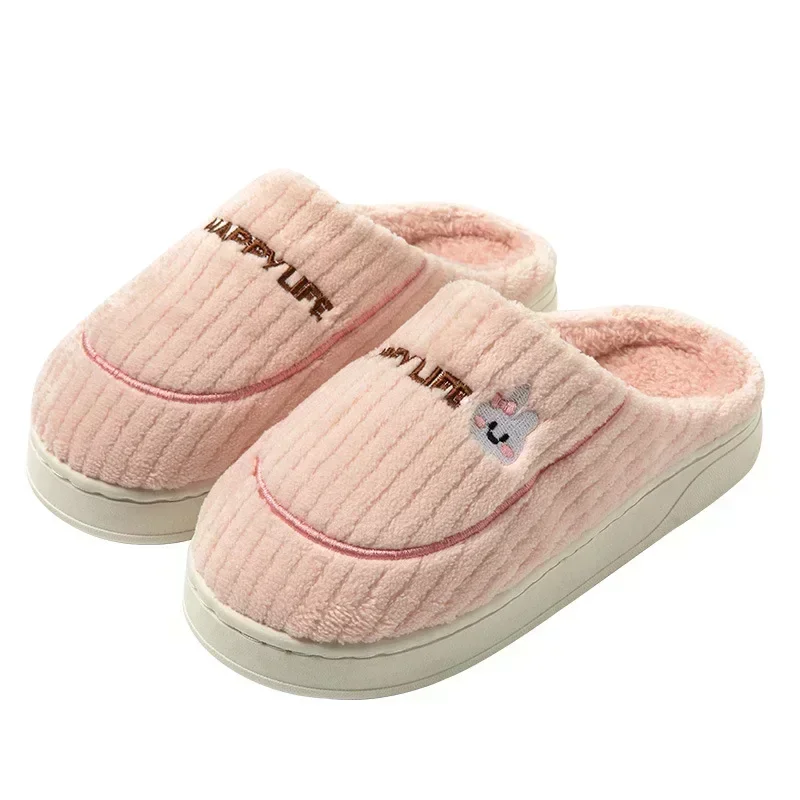 Autumn Winter Short Plush Warm Indoor Casual Soft Soled Cotton Slippers Non-slip Women and Men Couples Outdoor Shoes Household